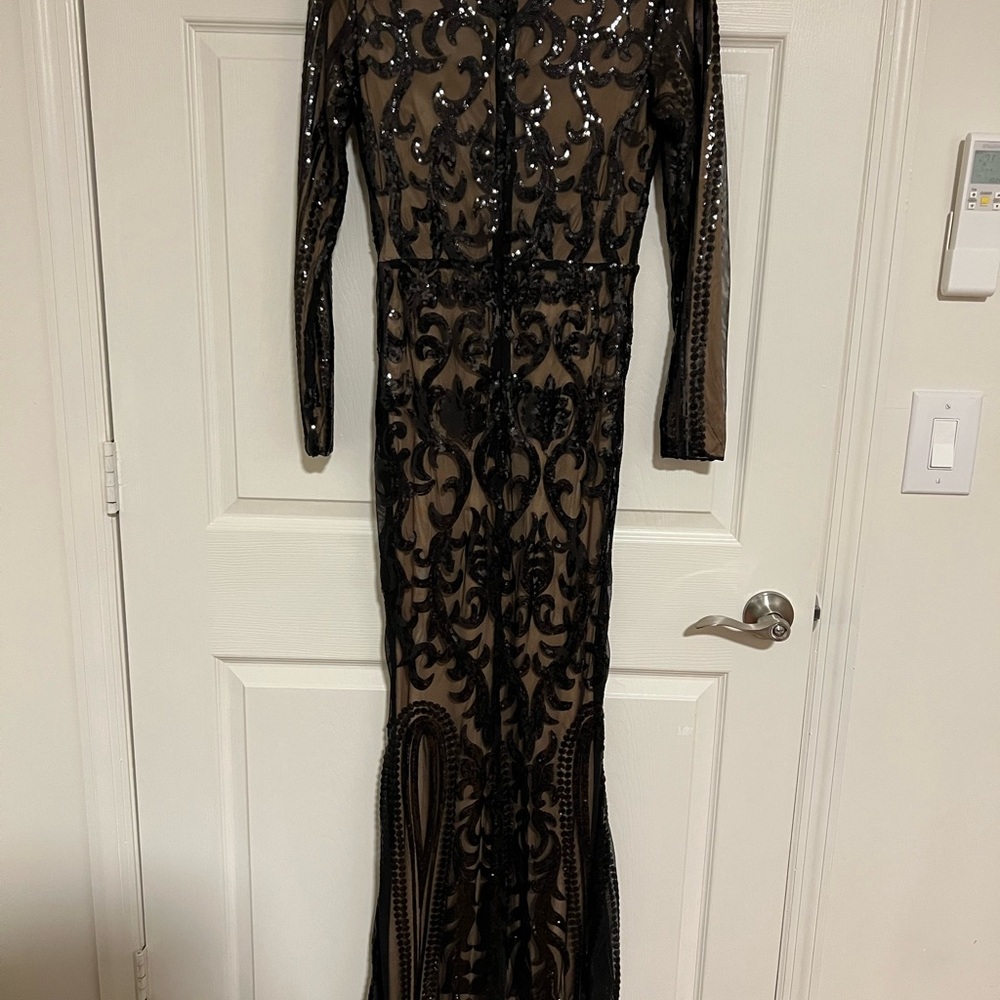 Miss Ord Black Sequin Long Sleeve Evening Mermaid Gown Size S NWT (Hemmed) - Picture 4 of 4